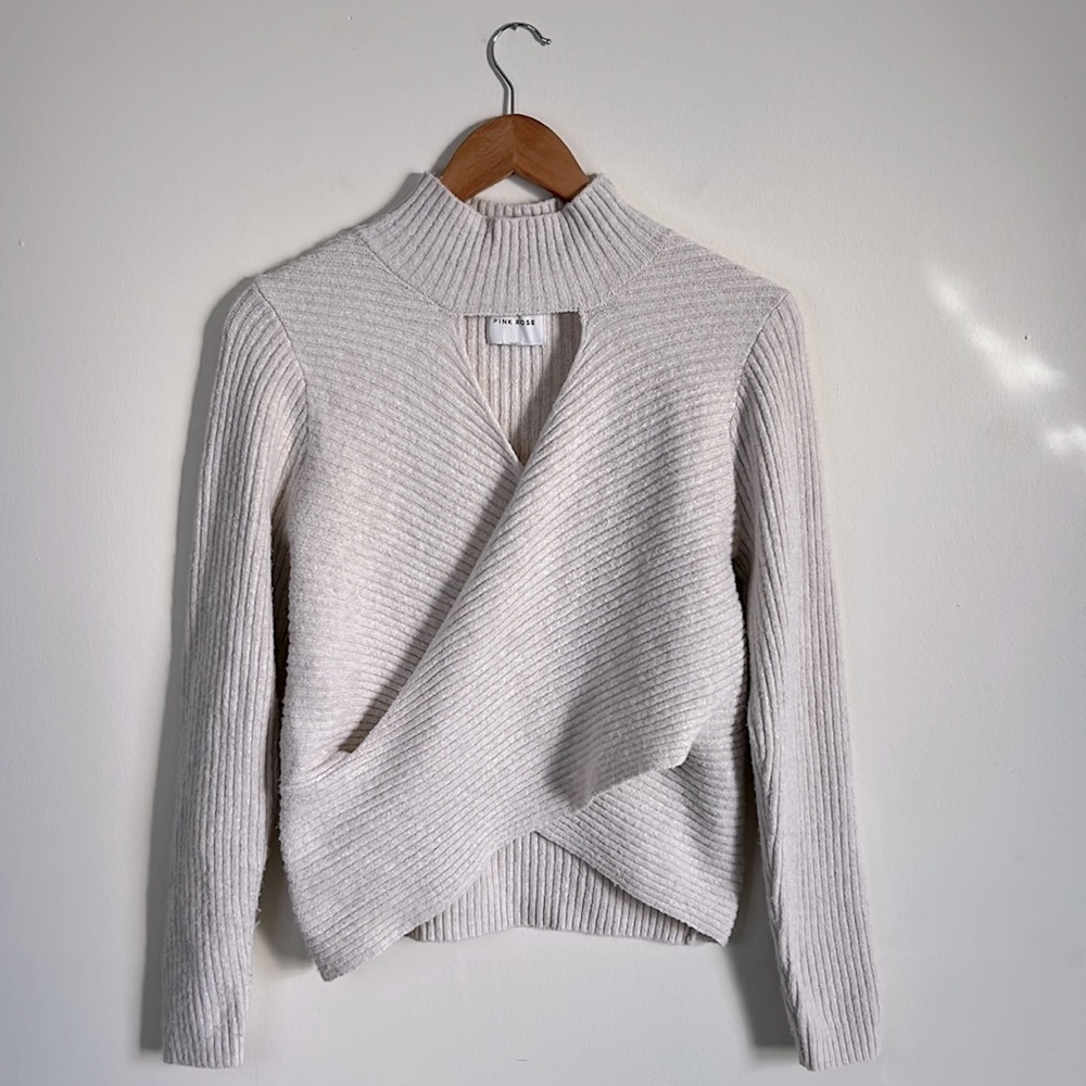 Pink Rose Open Front Criss Cross Turtleneck Sweater